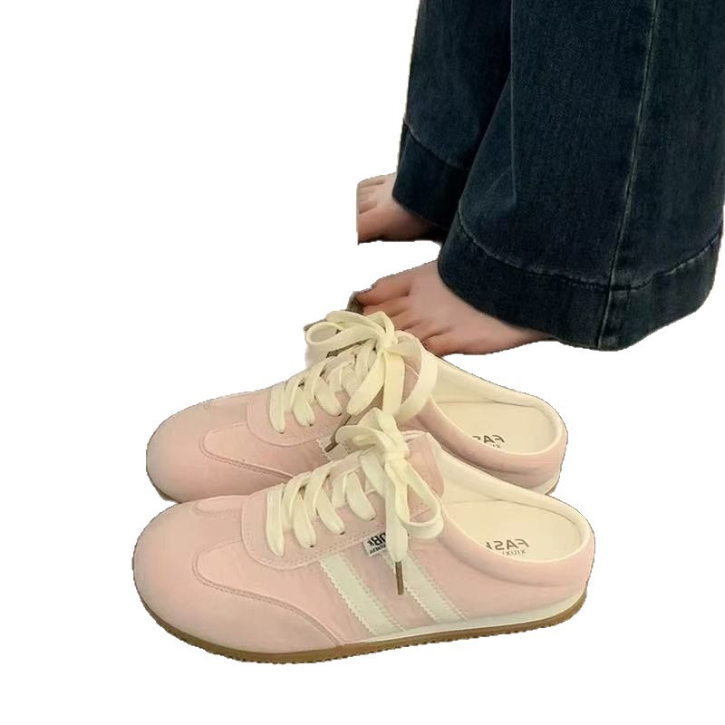 Pantuflas Baotou para mujer, uso de verano 2025 nuevos zapatos de entrenamiento de súper fuego, medio arrastre, zapatos blancos, estilo explosivo, zapatos Forrest Gump