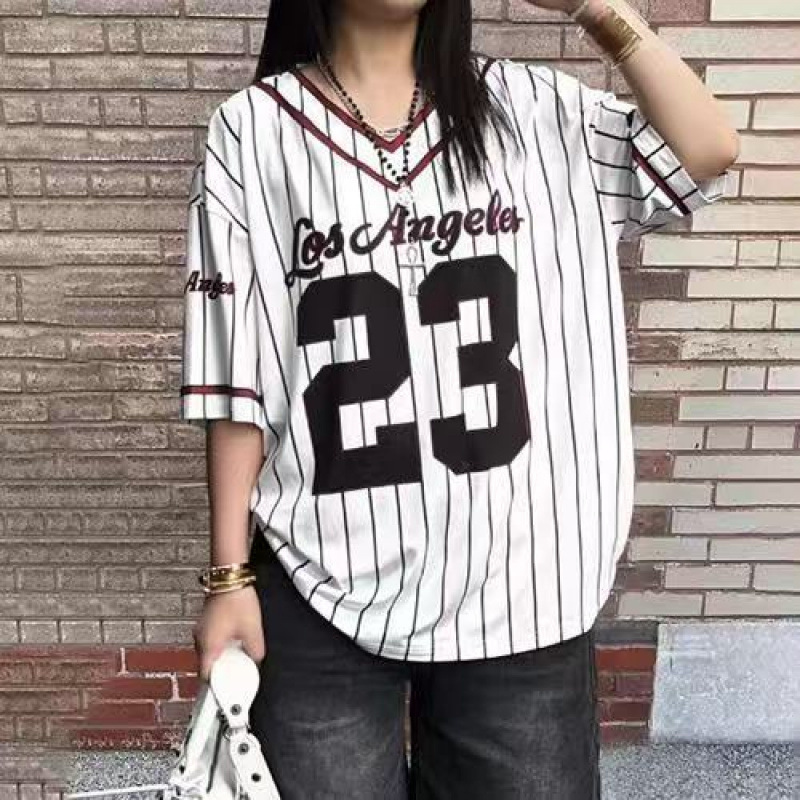 Striped Trendy Summer Short Sleeve Casual T-Shirt Street Style Breathable V Neck 3D Printed Polyester T-Shirt Can