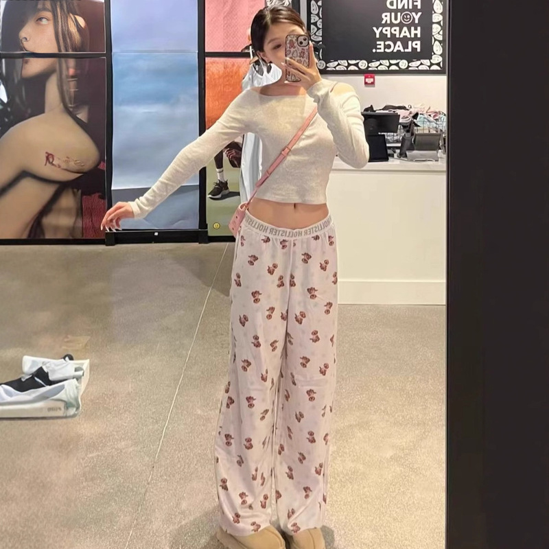 Hollister Little Seagull New Puppy Pants Web Wide Leg Pants Lazy Relaxed Loose Pants Pajamas Women's Trendy