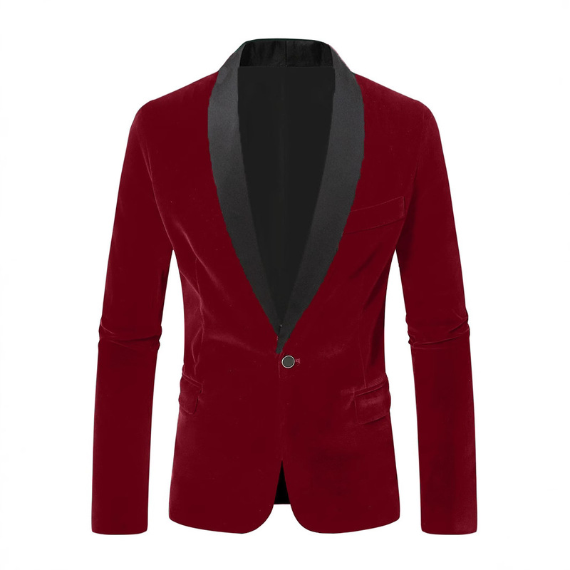 2025 Cross-Border New Casual Slim Velvet Men's Suit Business Dress Suit Jacket Green Fruit Collar
