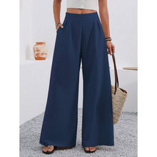 K 40087 Pocket high waist wide leg pants women �ڴ���������