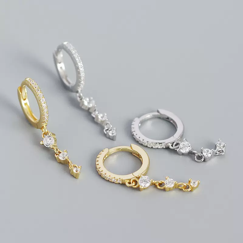 YHE0421 欧美复古轻奢s925银ins几何镶钻流苏耳扣高级感银耳饰品