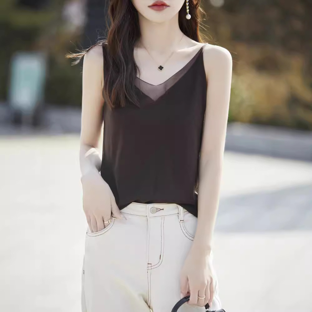 Silk solid color base elegant top with cups sleevless