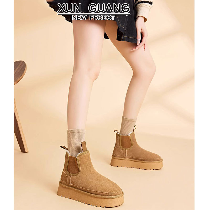 High boots platform, keep warm chelsea, genuine leather