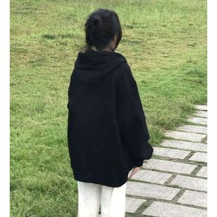 American Style Retro Solid Color Cardigan Sweater Women's Autumn and Winter New 2024 Loose Jacket Zipper Trendy