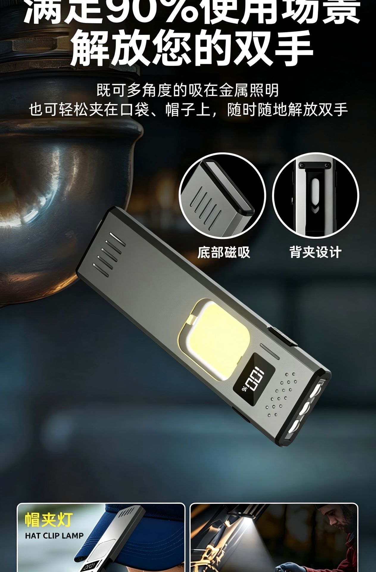 New ultra-lightweight EDC work light, strong light outdoor magnetic portable inspection light, multifunctional mini LED flashlight