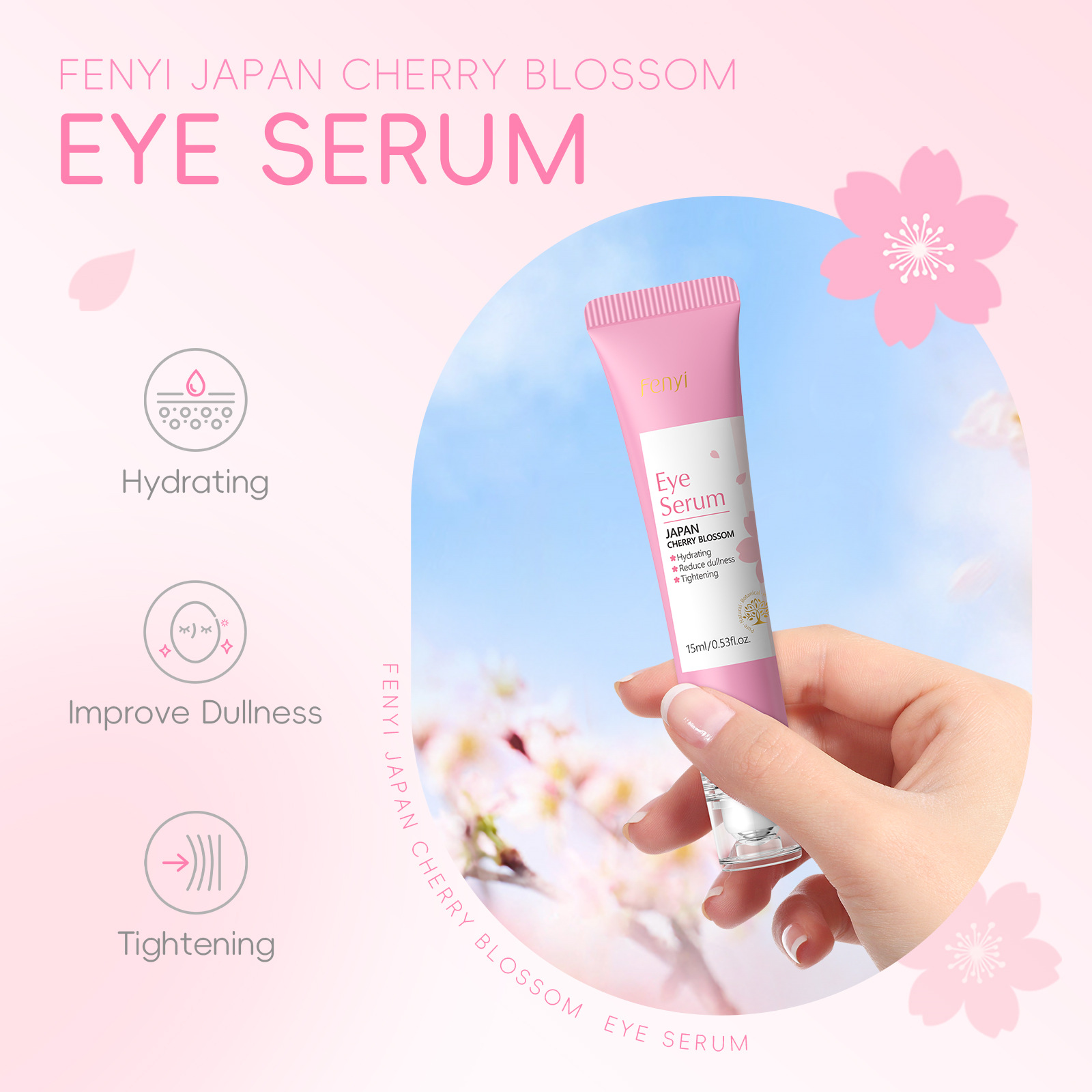 Cross-border Fenyi Cherry Blossom Eye Serum 15ml Hydrates, moisturizes and cares for the skin around the eyes. Manufacturer's supply Item Picture