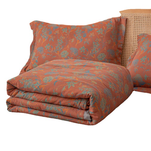 Double-layer yarn soy jacquard pure cotton quilted summer quilt four-piece set cotton air-conditioning quilt thin quilt retro style bedding