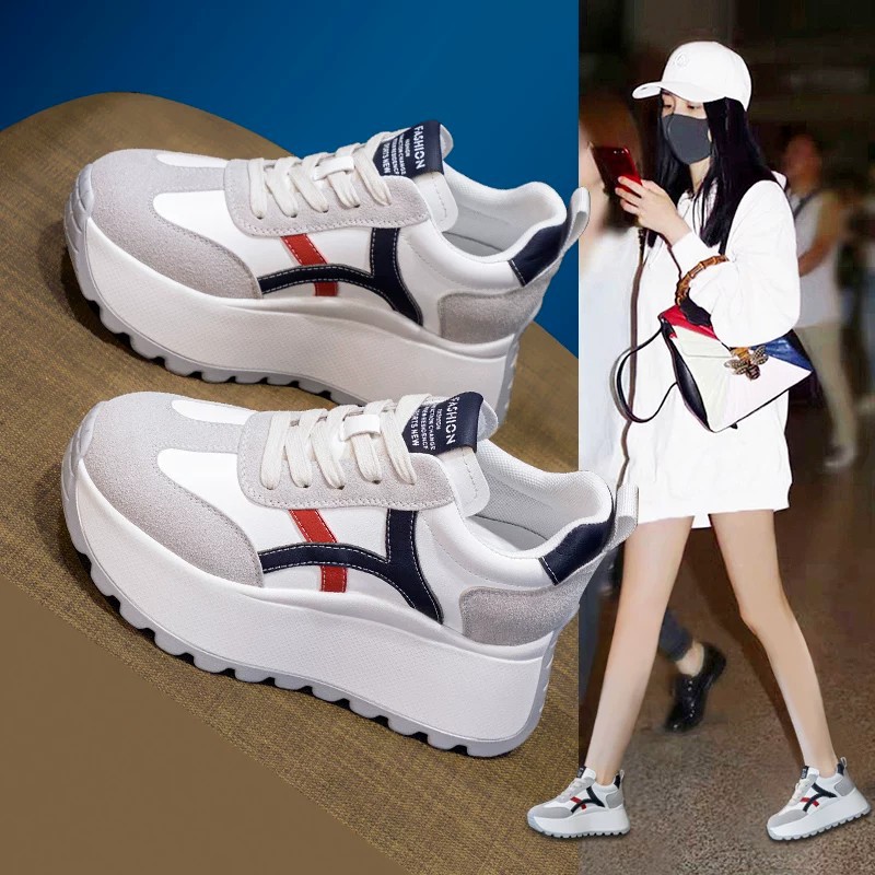 Zapatos de mujer 8cm de altura 2025 otoño y invierno nuevo muffin de fondo grueso tacones casuales altos zapatos deportivos zapatos papá