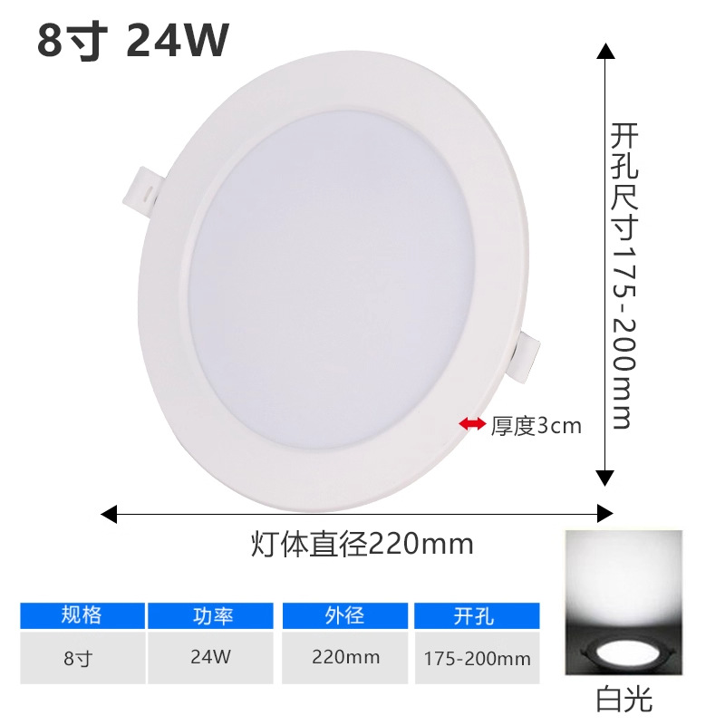 8 inch 24w white light opening 170-200