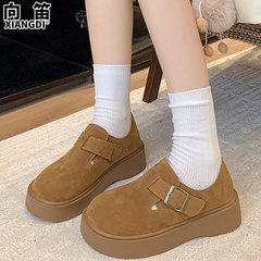 牛反绒全包厚底勃肯鞋女2025新款秋季鞋子女一脚蹬单鞋软底乐福鞋