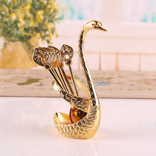 Factory Spot Swan Fruit Fork Storage Kitchen Fashion Creative Metal Craft Tableware Silver Swan Spoon Set