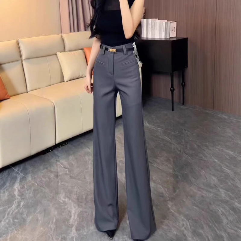 灰色气质高腰显瘦微喇西装裤女2025夏季新款百搭显瘦垂感休闲裤|undefined