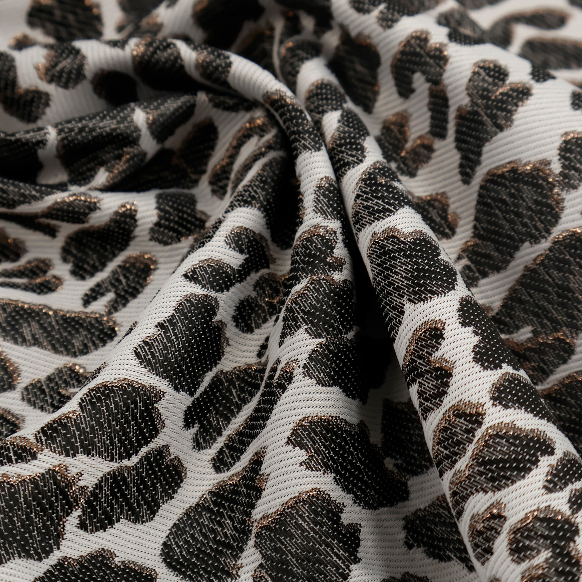 春秋廓形黑白豹纹亮丝光泽提花面料时装连衣裙半裙设计师手工布料