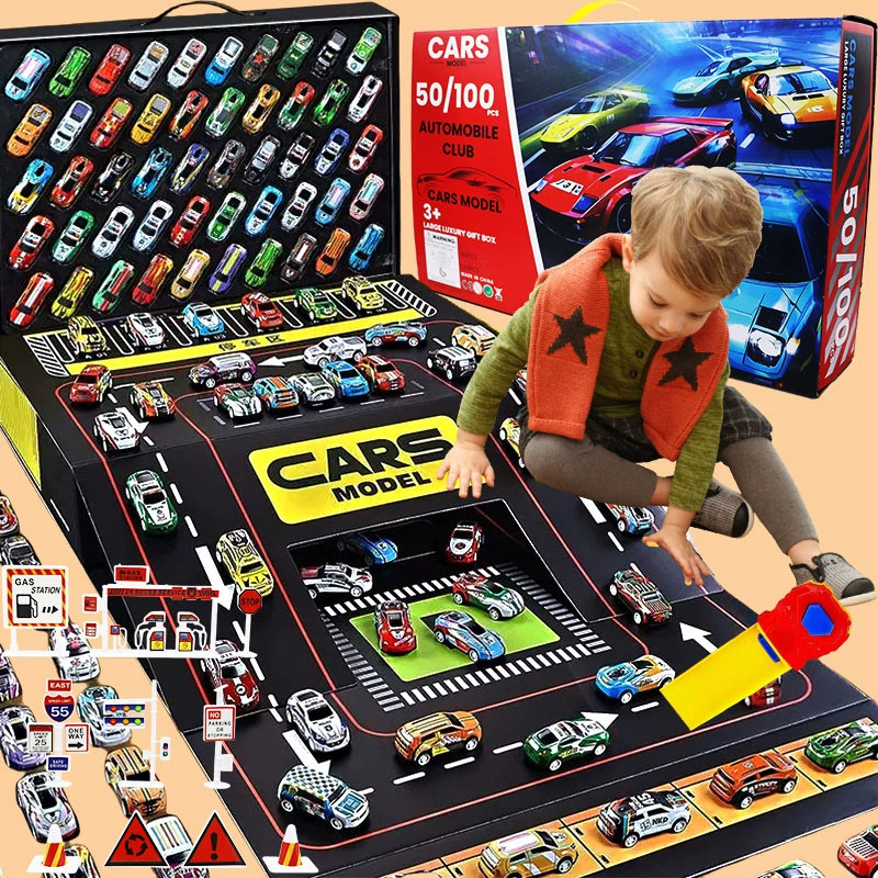 Детская игрушечная машинка с откатным механизмом, подарочная коробка, инерционная машинка из сплава, набор из 50 моделей, игрушечная машинка в слепом боксе