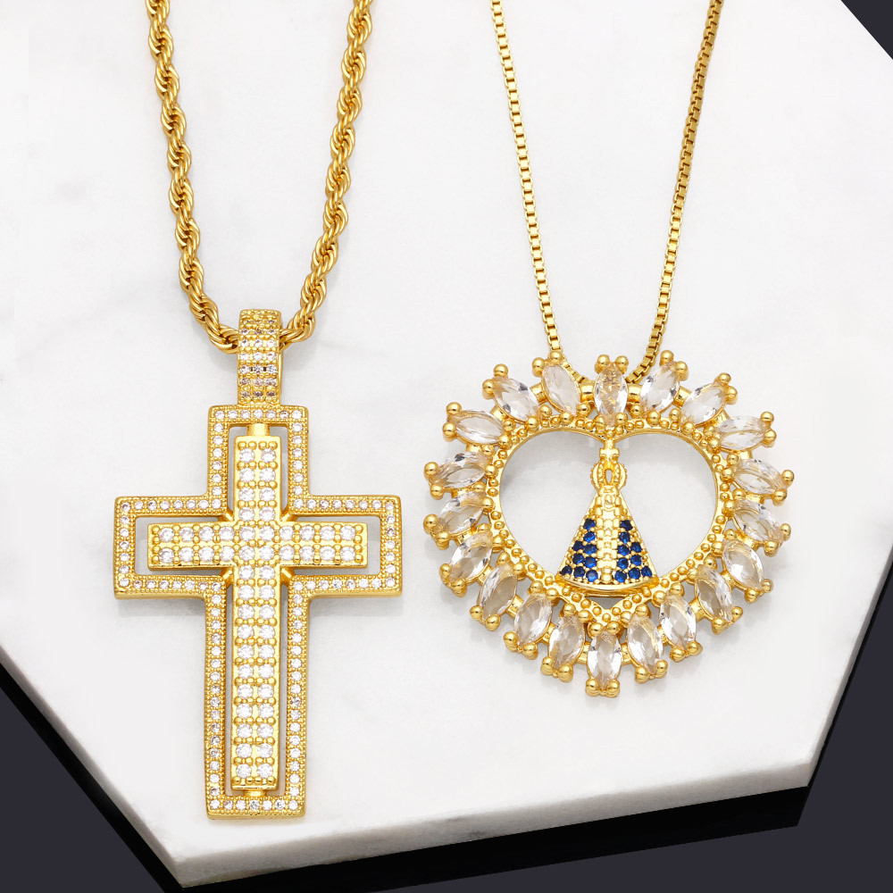 Fashion Cross Copper Pendant Necklace Inlay Zircon Copper Necklaces