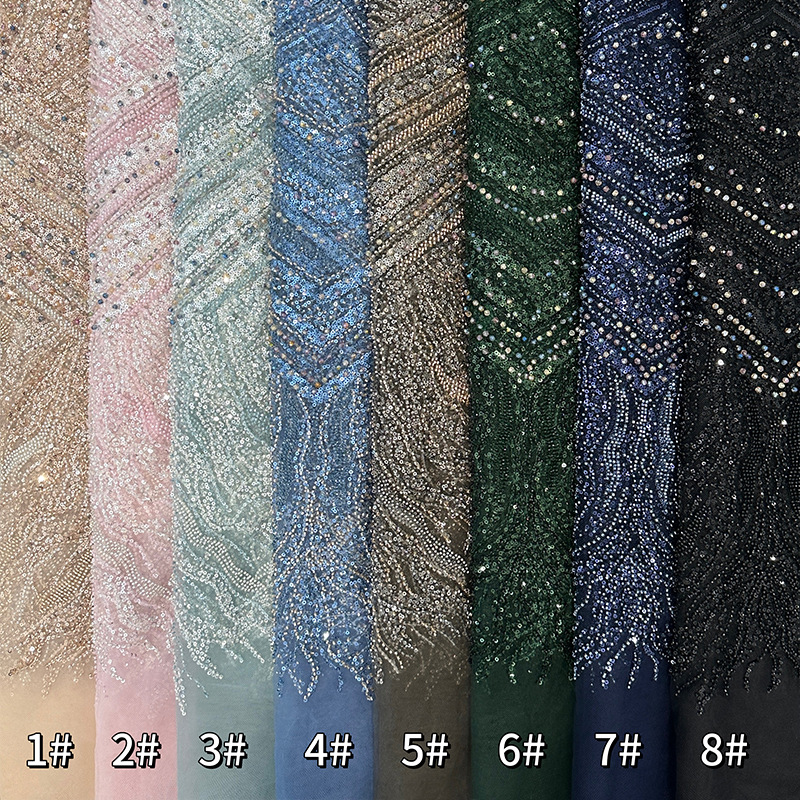 Tubo de perlas, tela de bordado, sequin de moda, vestido de boda bordado de alta calidad, vestido de princesa, vestido de moda, tela
