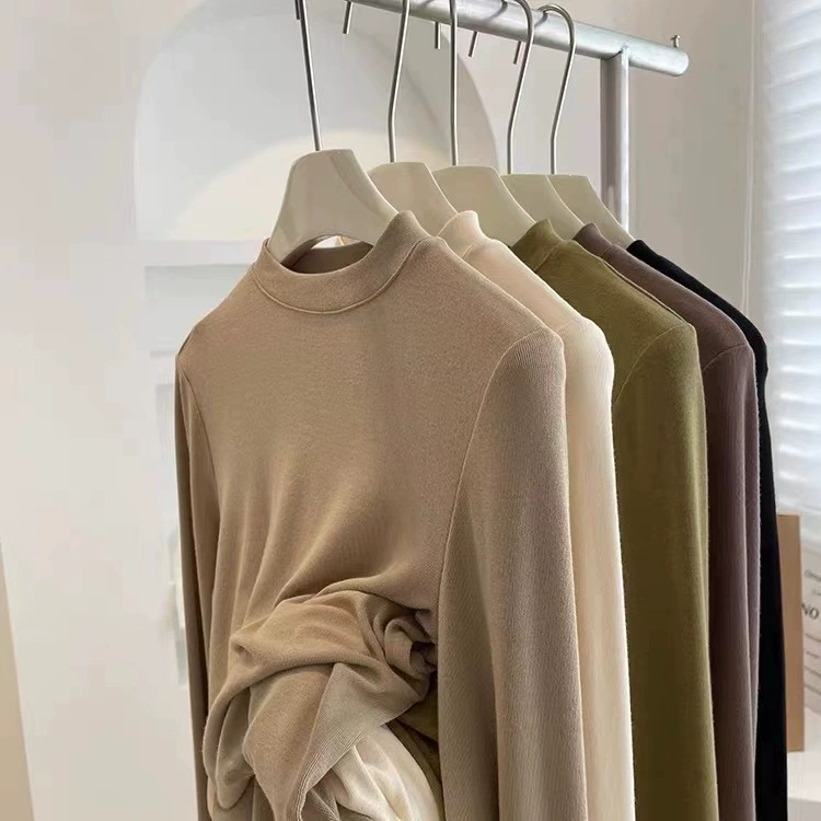 Базовая рубашка Soft Design Sense с полувысоким воротником, Женская осенне-зимняя теплая приталенная облегающая футболка с длинными рукавами, внутренний верх