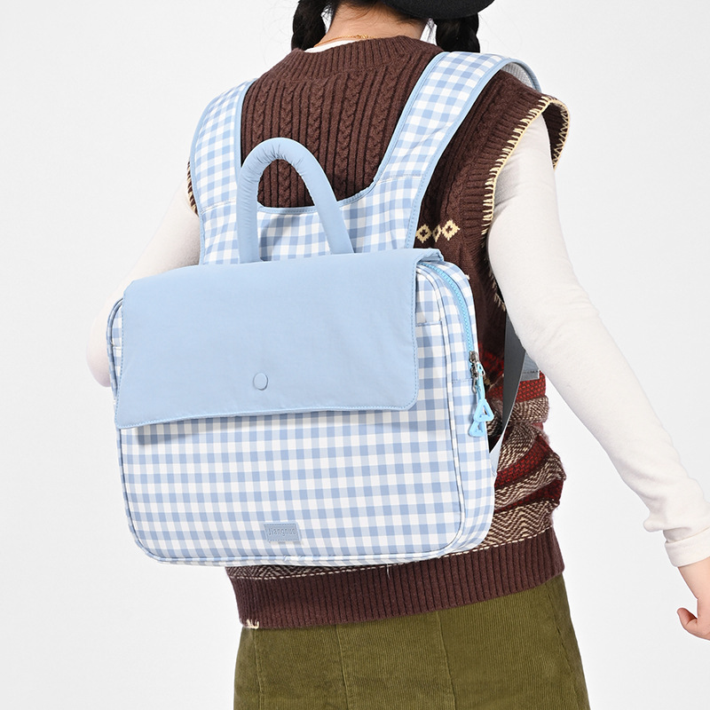 Cross-Border New Style Fresh and Sweet Plaid Pastoral Style Student Schoolbag Casual Commuting Short-Distance Travel Computer Backpack
