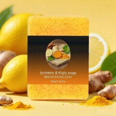 Tik Tok跨境姜黄皂 柠檬姜黄曲酸皂颗粒生姜手工肥皂洁面沐浴香皂