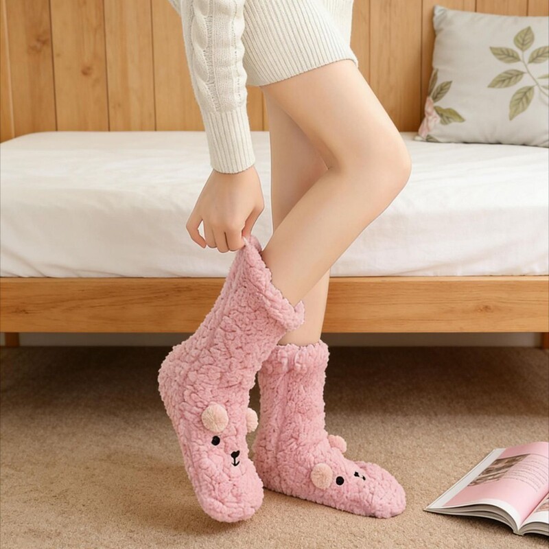 Women's Winter Floor Socks with Coral Fleece, Sleep Home Slippers, Snow Socks, Postpartum Carpet Socks, Plush Socks