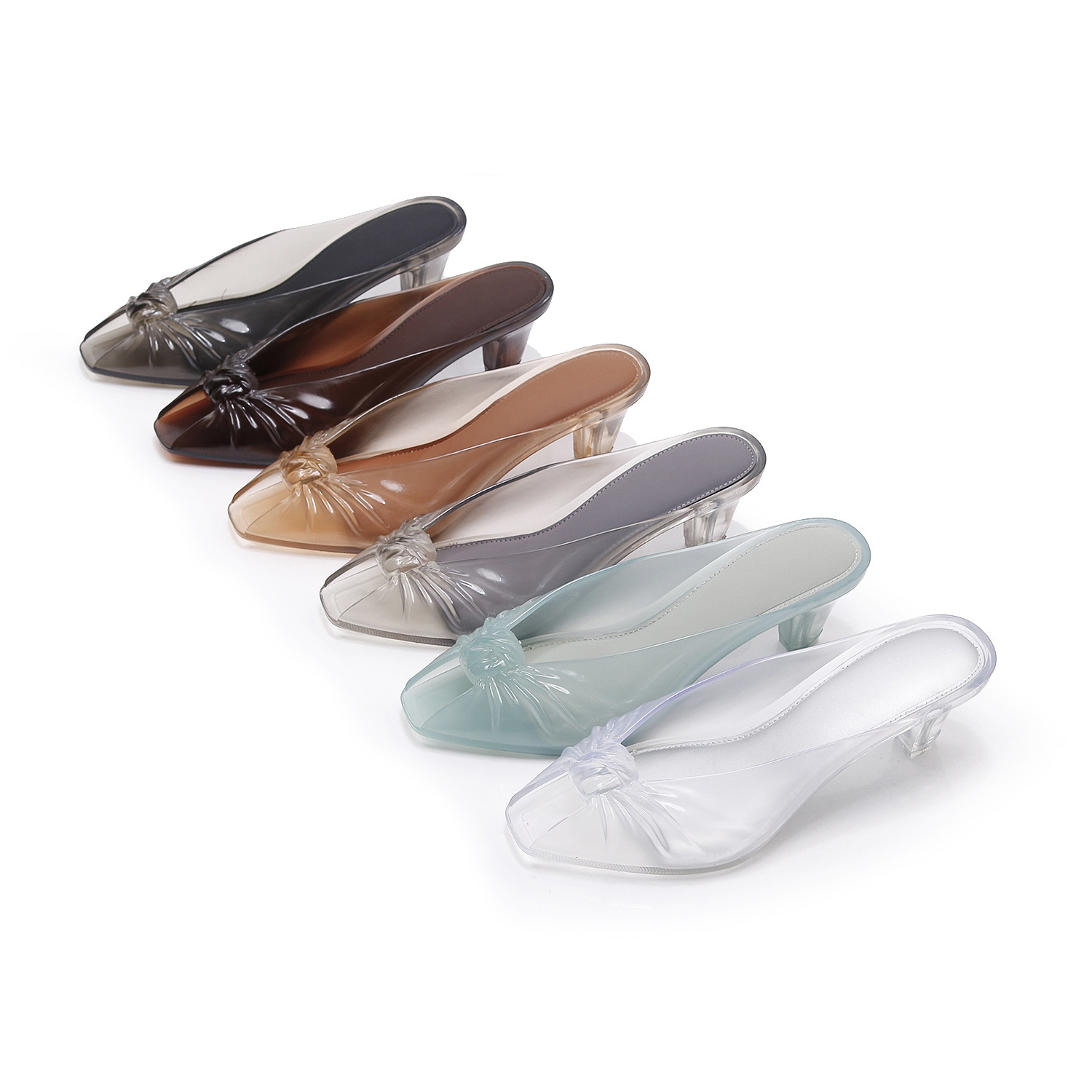 Spring and summer new style peep-toe ruched chunky heel high-heeled sandals for women, suitable for outdoor wear, European and American fashion casual crystal jelly sandals