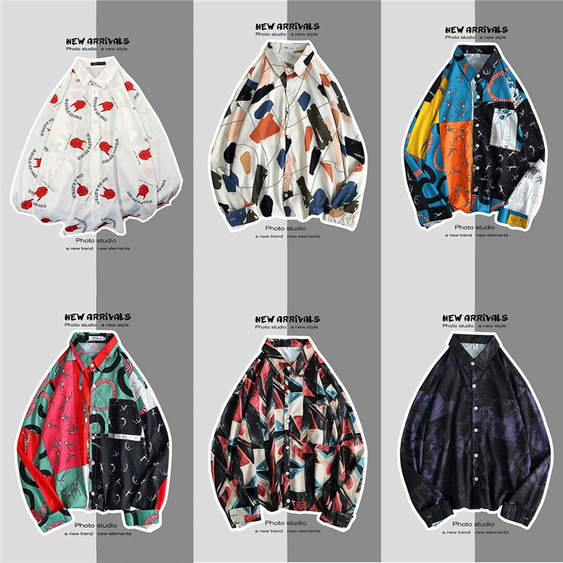 Дизайнерская куртка-рубашка мужская в корейском стиле, модная универсальная весенне-осенняя ретро-рубашка в гонконгском стиле, японская рубашка с длинными рукавами и цветочным принтом