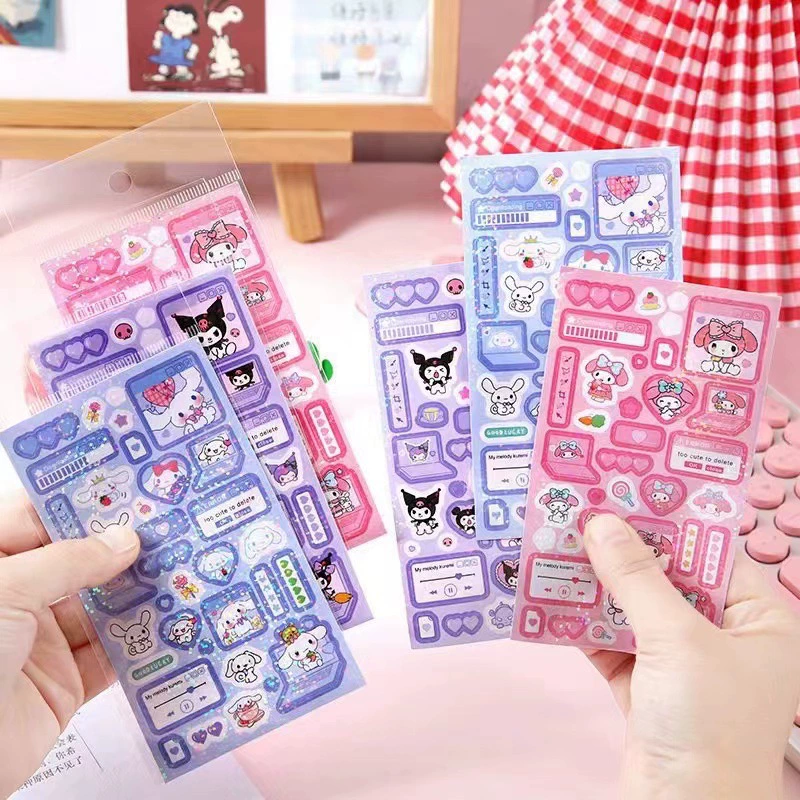 Листочки стикеров (Sanlou) Kuromi и персонажи Sanrio, лазерная голография, набор декоративных элементов для блокнота