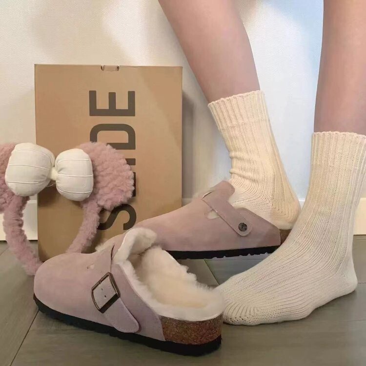 Cowhide Version ~ Thick-Soled Genuine Fur Shoes for Women, Winter Outerwear, Boken Fur Slippers, Fleece-Lined Wool Cotton Shoes, Snow Boots