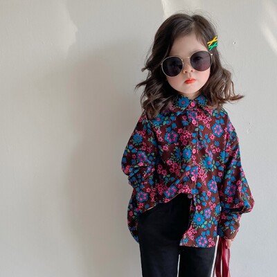 Children's clothing 2023 Spring and summer new pattern girl shirt Korean Edition Chiffon Flower Long sleeve shirt leisure time shirt