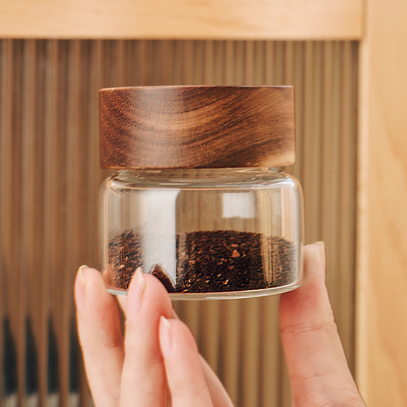 Tanque de sellado de vidrio, alta borosilicona, tanque de embalaje, mini tanque de sellado de té de granos de café, tanque de almacenamiento portátil pequeño de vidrio