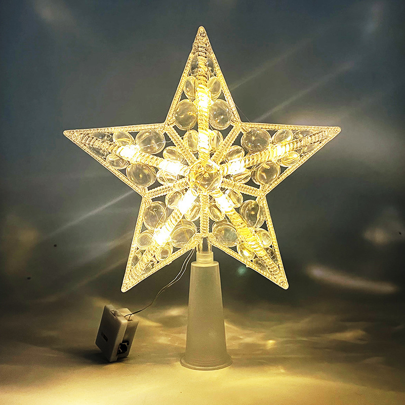 Nuevo árbol de Navidad LED decoración de estrella de luz transparente caja de baterías de color cálido cable de cobre con lámpara de estrella pentagonal transfronteriza