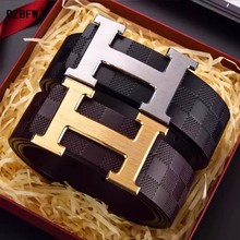 皮带男新款真皮字母扣棋盘格年轻人高档轻奢平滑扣商务休闲裤腰带