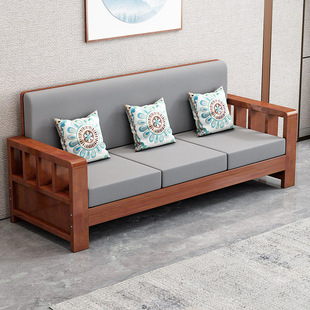 Solid Wood Sofa Small Apartment Three-person Household Living Room 2024 New Chinese-style Dual-use Economical Sofa for Winter and Summer