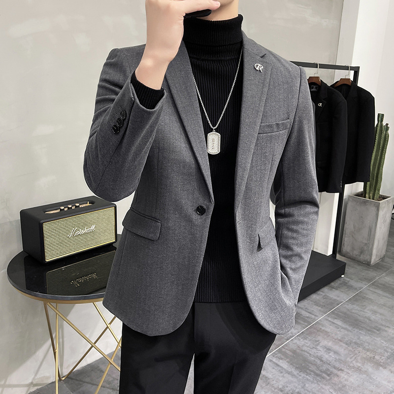 Woolen Suit Men's Texture Dark Herringbone Stripe Slim Fit Suit Jacket Live Good Supply Single Western Jacket Men