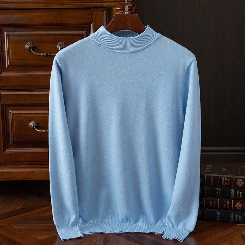 Autumn and Winter Semi-high Collar Men's Pullover Base Shirt Casual Business Knitwear Loose Fashion Solid Color Long Sleeve Sweater