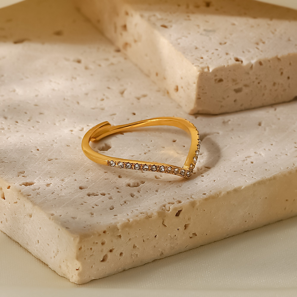 Fashion Geometric Stainless Steel Open Ring Inlay Zircon Stainless Steel Rings