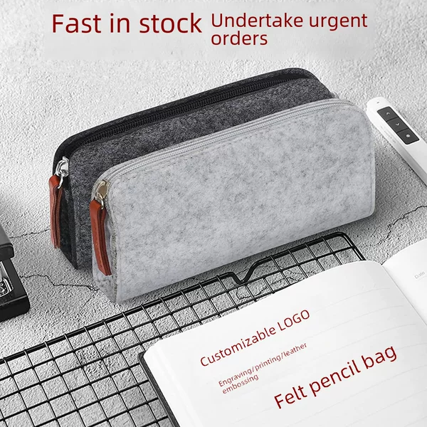 Felt Pencil Bag Engravable LOGO Large Capacity Student Stationery Bag Simple Stationery Box Flat Pencil Bag