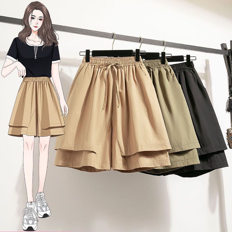 300 Jin plus size Sports Shorts Women's Summer Thin Meat Covering Quick-drying High Waist chubby girl Loose Wide Leg Five-part Skirt Pants