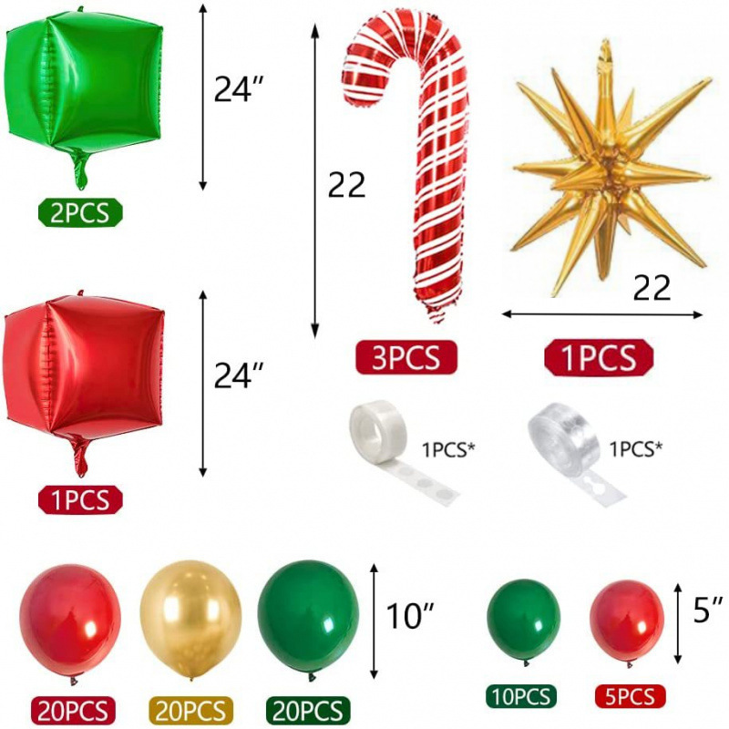97 pezzi di ghirlanda di palloncini di Natale, set di archi, scatola regalo, decorazione per feste di Natale con stelle esplosive, palloncino fai da te_voghion.com