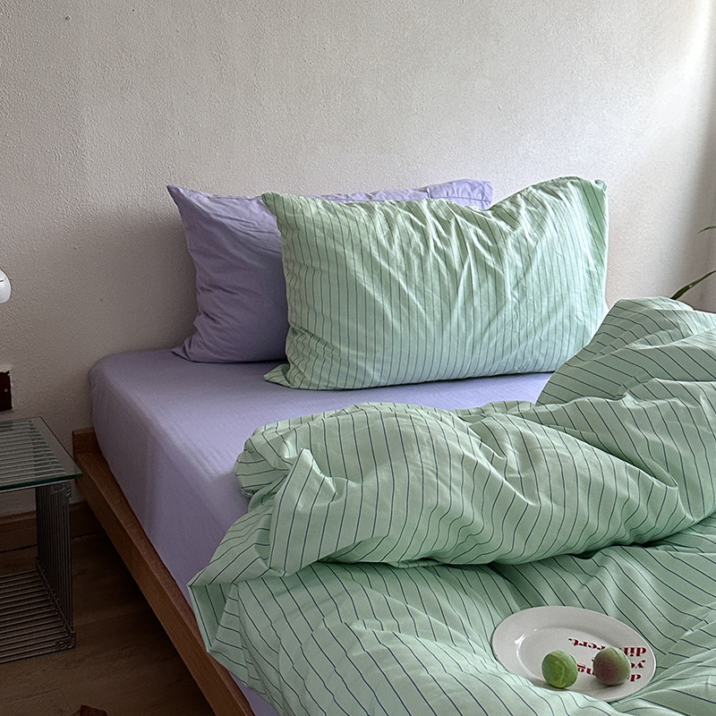 Mint Mambo Ins Style All-Cotton Four-Piece Set Pure Cotton Striped Fresh Duvet Cover Bed Sheet Dormitory Three-Piece Bedding Set