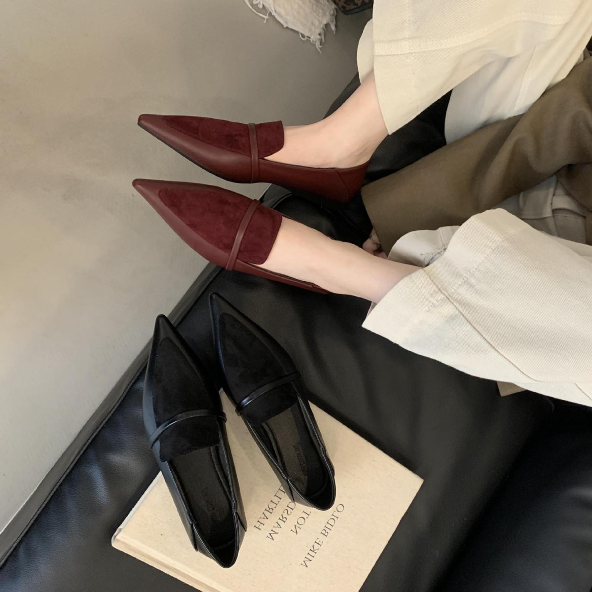 Demi-season shoes pointed-toe flat English style for leisure