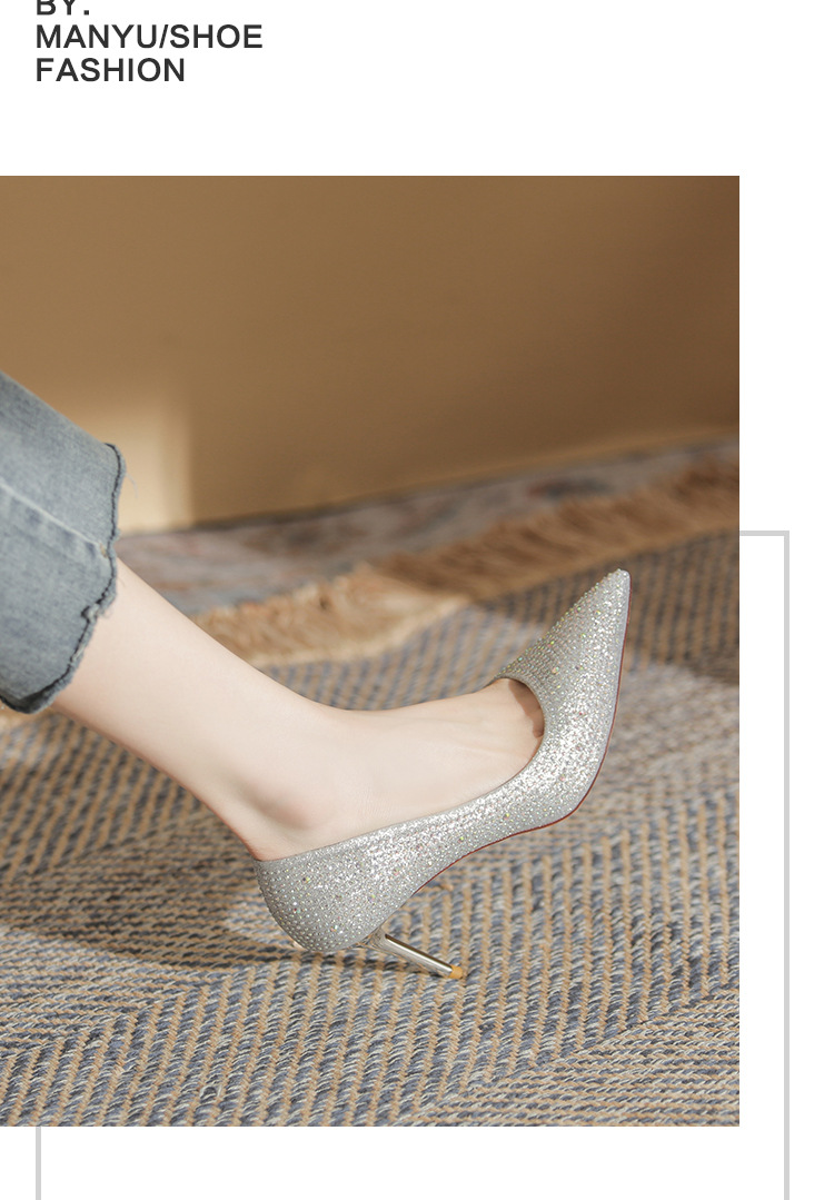 2024 New Water Diamond High Heels Women's Wedding Shoes New Versatile Bright Diamond Women's Shoes Hot Diamond Pointed Thin Heel Shoes_voghion.com