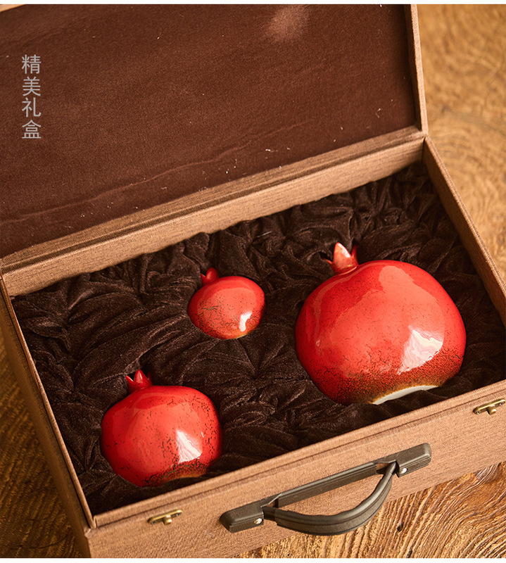 陶美集红色仿真石榴花瓶摆件客厅插花中式家居茶室饰品干插花花器|undefined