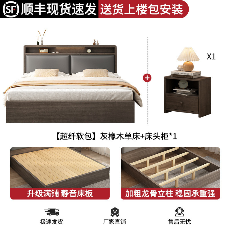 床实木床1米8双人床卧室床出租房用软包床1.5m储物床1米2单人床架|undefined