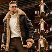 跨境亚马逊ebaywish欧美外贸男装大码磨砂绒素版复合皮夹克厚外套