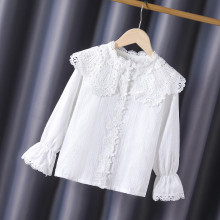 女童长袖衬衫2025春秋新款儿童纯棉花边娃娃领洋气公主上衣中大童