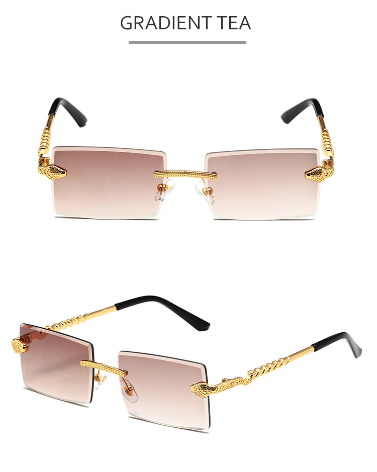60g Weight Frameless Glasses Structure Sunglasses Classification PC, UV400 Protection Lens Material Square Glasses Style Casual, Daily Occasion Solid Color Pattern Unisex Gender Retro, Simple Style Style Gold, Black Color Retro Simple Style Solid Color PC UV400 Protection Square Frameless Women's Sunglasses 7