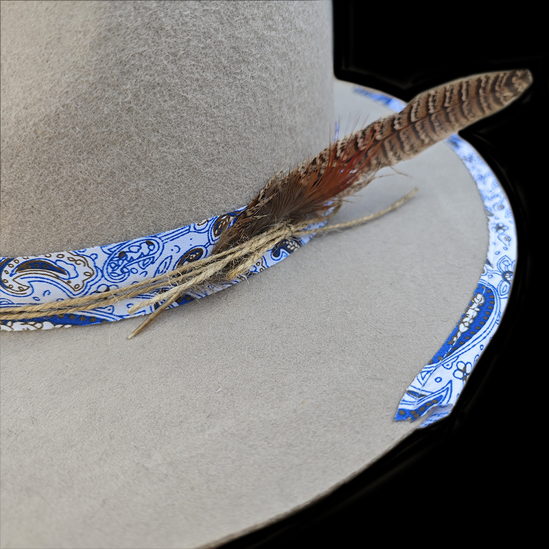 Fashionable pure wool top with woven ribbon and feather decoration, sheep felt hat_voghion.com