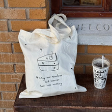 空白帆布袋现货logo可爱创意单肩黑色日系棉布包彩印印花广告手提